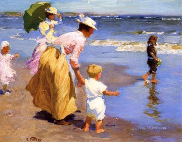 印象派のビーチにて エドワード・ヘンリー・ポットストスト Oil Paintings